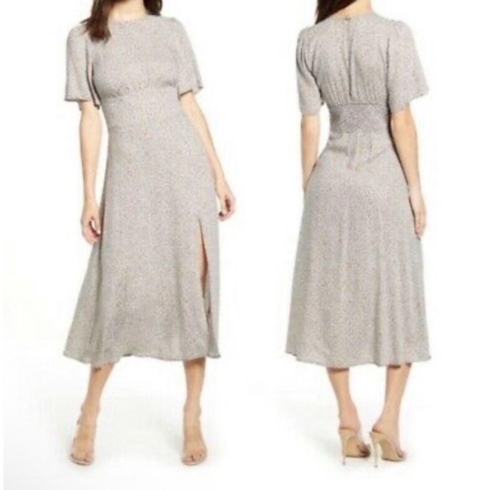 New AFRM Size-L/G Janice Midi Dress Animal Print Smocked Empired Waist